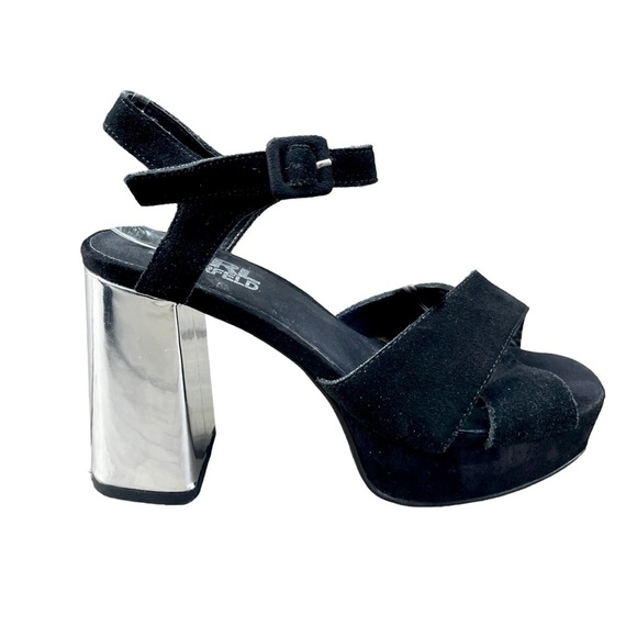 Karl Lagerfeld Shoes - Karl Lagerfeld black suede & silver chunky heel platform ankle strap sandals 38